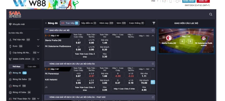 Thể thao SABA W88 nơi hội tụ hàng ngàn trận đấu kịch tính đỉnh cao 5 Tiến hành chọn hình thức cược và đặt tiền cược với Thể thao SABA W88